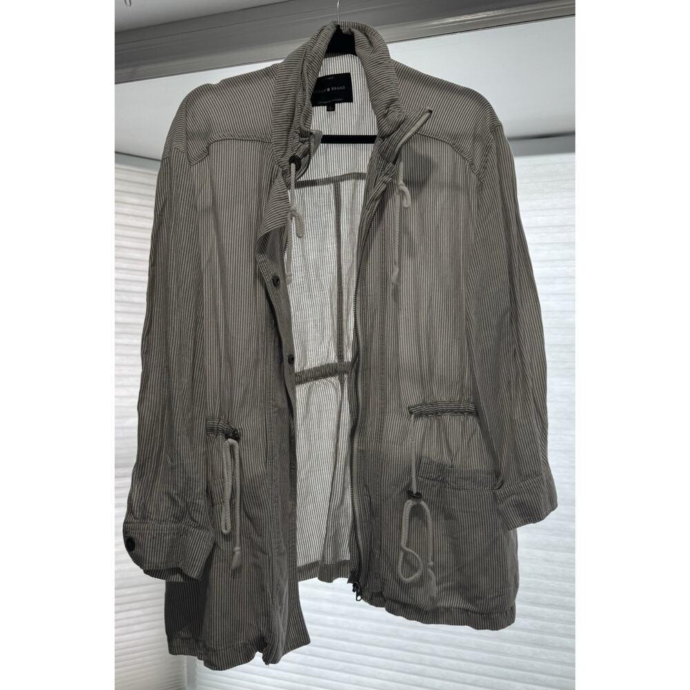 Lucky Brand Women’s Large Blue Striped Utility Jacket 100% Linen Preppy Gorpcore - Picture 5 of 10
